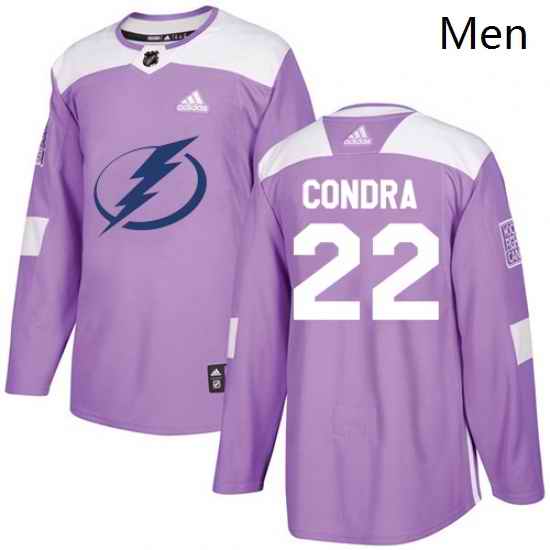 Mens Adidas Tampa Bay Lightning 22 Erik Condra Authentic Purple Fights Cancer Practice NHL Jersey
